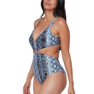 Bar Ill Women's Blue Python printed monokini one piece swimsuit Large NWT.